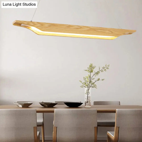 Modern Linear Wooden Pendant Light Fixture With Led Beige White/Warm/Natural