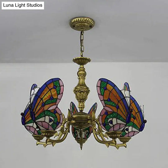 Modern Loft Style Butterfly Ceiling Light Fixture - Adjustable Chain Stained Glass Foyer Pendant