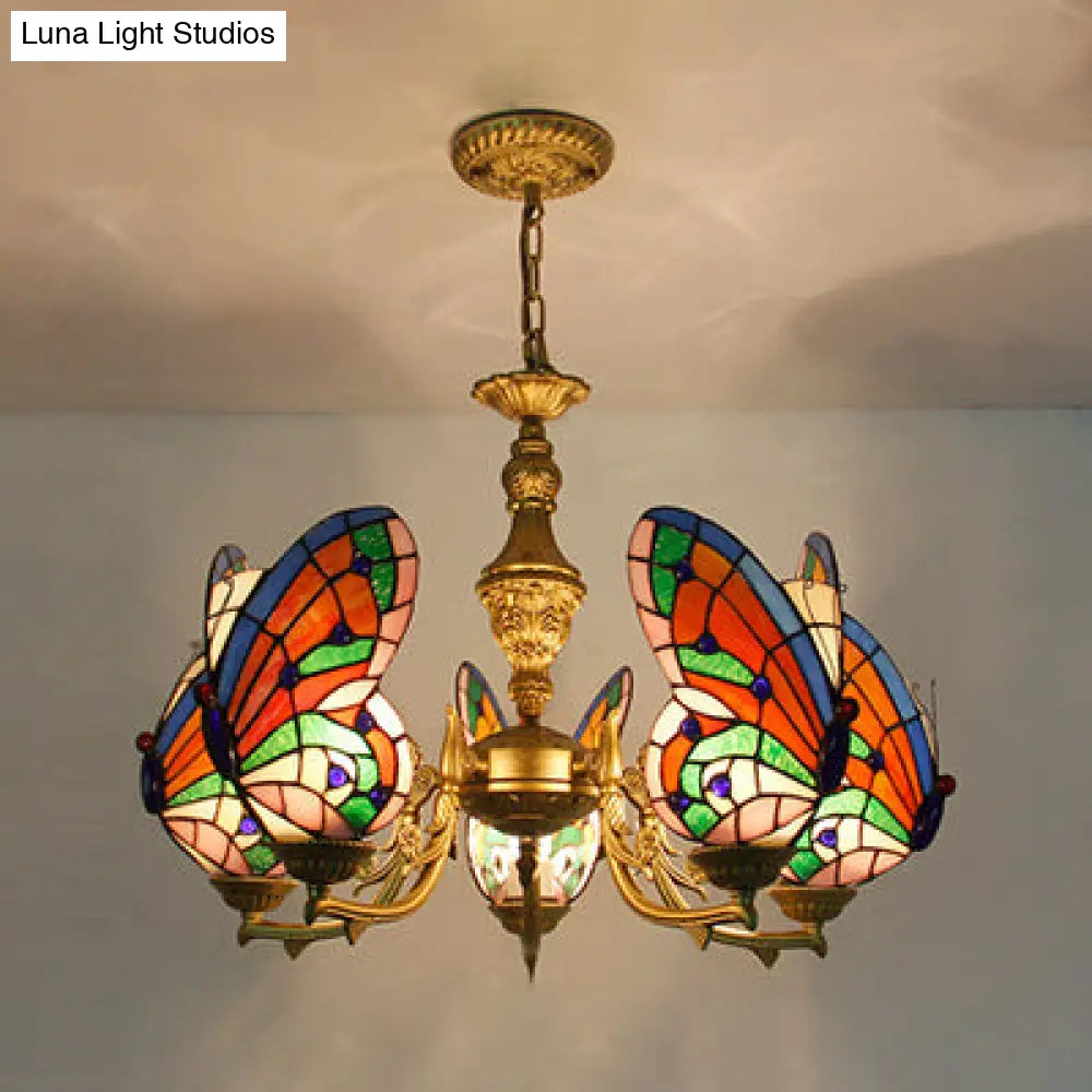 Modern Loft Style Butterfly Ceiling Light Fixture - Adjustable Chain Stained Glass Foyer Pendant