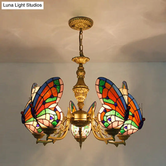 Modern Loft Style Butterfly Ceiling Light Fixture - Adjustable Chain Stained Glass Foyer Pendant