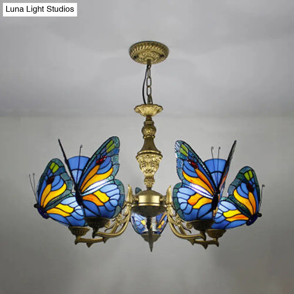 Modern Loft Style Butterfly Ceiling Light Fixture - Adjustable Chain Stained Glass Foyer Pendant