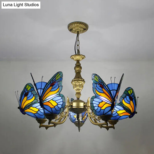 Modern Loft Style Butterfly Ceiling Light Fixture - Adjustable Chain Stained Glass Foyer Pendant