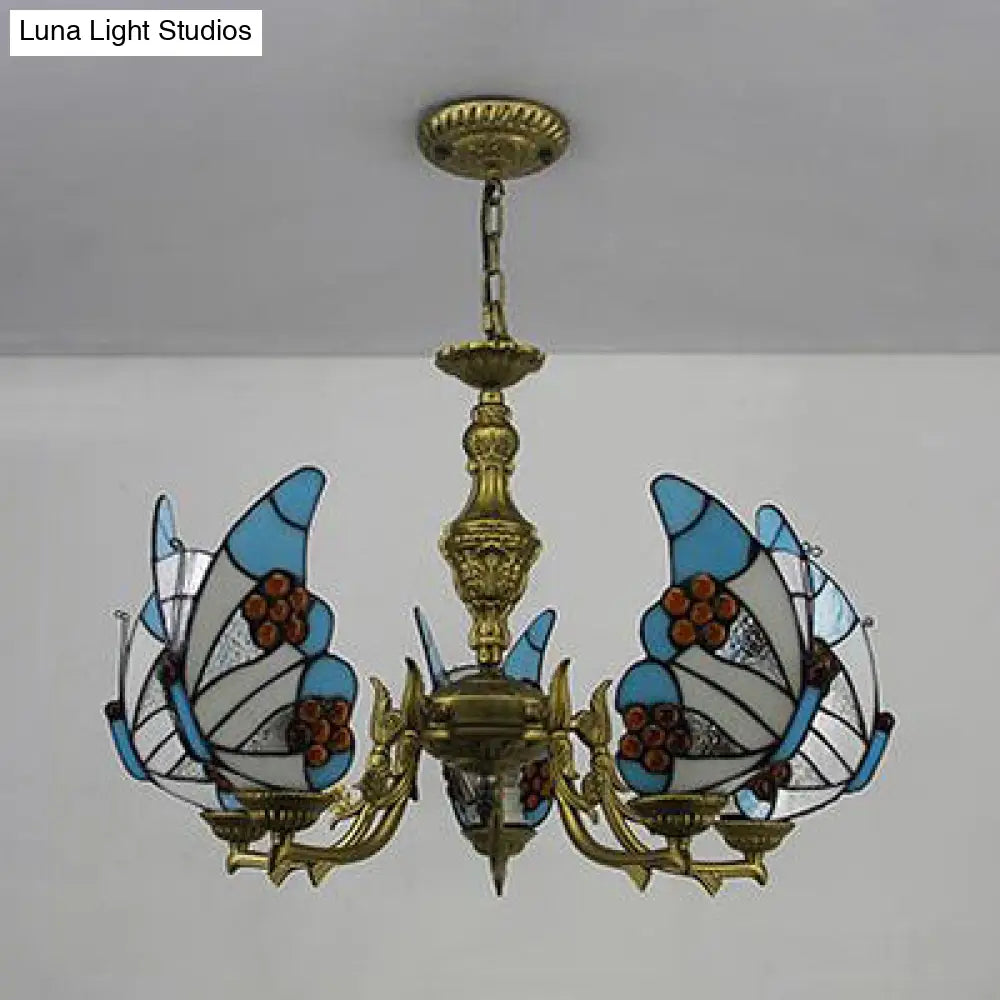 Modern Loft Style Adjustable Chain Stained Glass Butterfly Ceiling Light In Multicolor