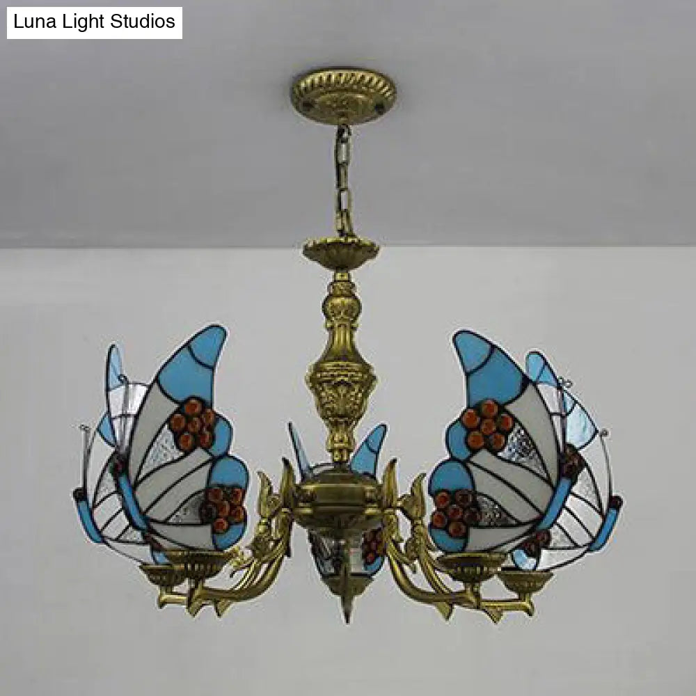 Modern Loft Style Butterfly Ceiling Light Fixture - Adjustable Chain Stained Glass Foyer Pendant