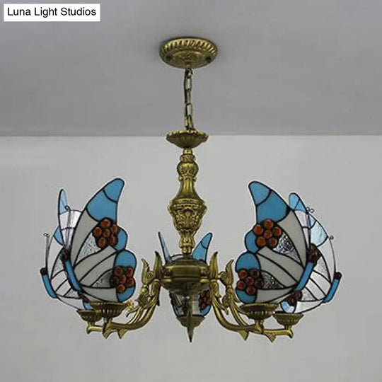 Modern Loft Style Butterfly Ceiling Light Fixture - Adjustable Chain Stained Glass Foyer Pendant