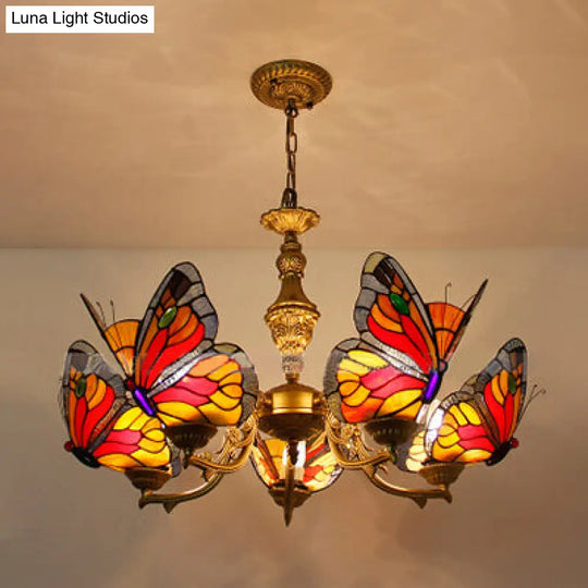 Modern Loft Style Butterfly Ceiling Light Fixture - Adjustable Chain Stained Glass Foyer Pendant