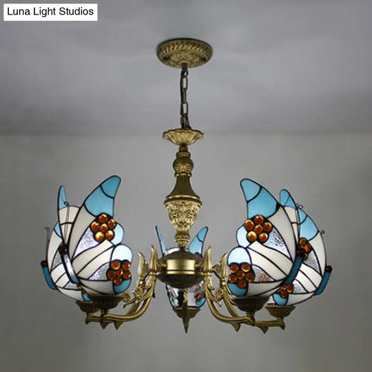 Modern Loft Style Butterfly Ceiling Light Fixture - Adjustable Chain Stained Glass Foyer Pendant