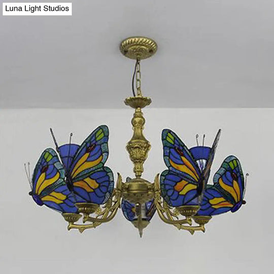 Modern Loft Style Butterfly Ceiling Light Fixture - Adjustable Chain Stained Glass Foyer Pendant