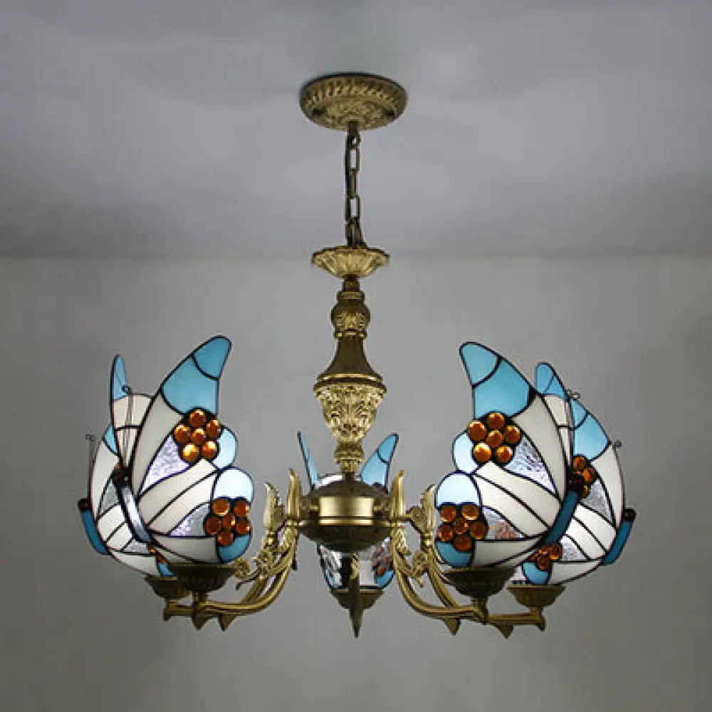 Modern Loft Style Adjustable Chain Stained Glass Butterfly Ceiling Light In Multicolor White