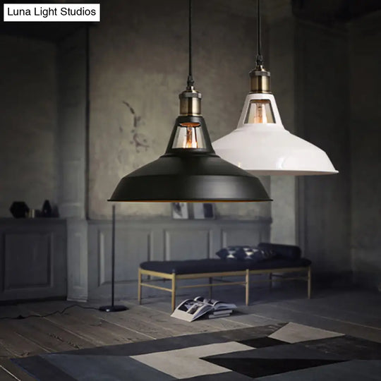 Modern Loft Style Barn Shade Pendant Ceiling Light 10.5’/12’/15’ W In Black/White For Dining