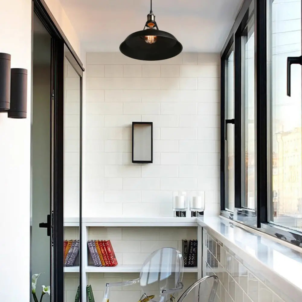 Modern Loft Style Barn Shade Pendant Ceiling Light 10.5’/12’/15’ W In Black/White For Dining