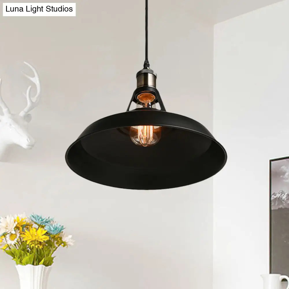 Industrial Loft Barn Pendant Ceiling Light - 1 Bulb Metallic Hanging Lamp In Black/White Choose Size