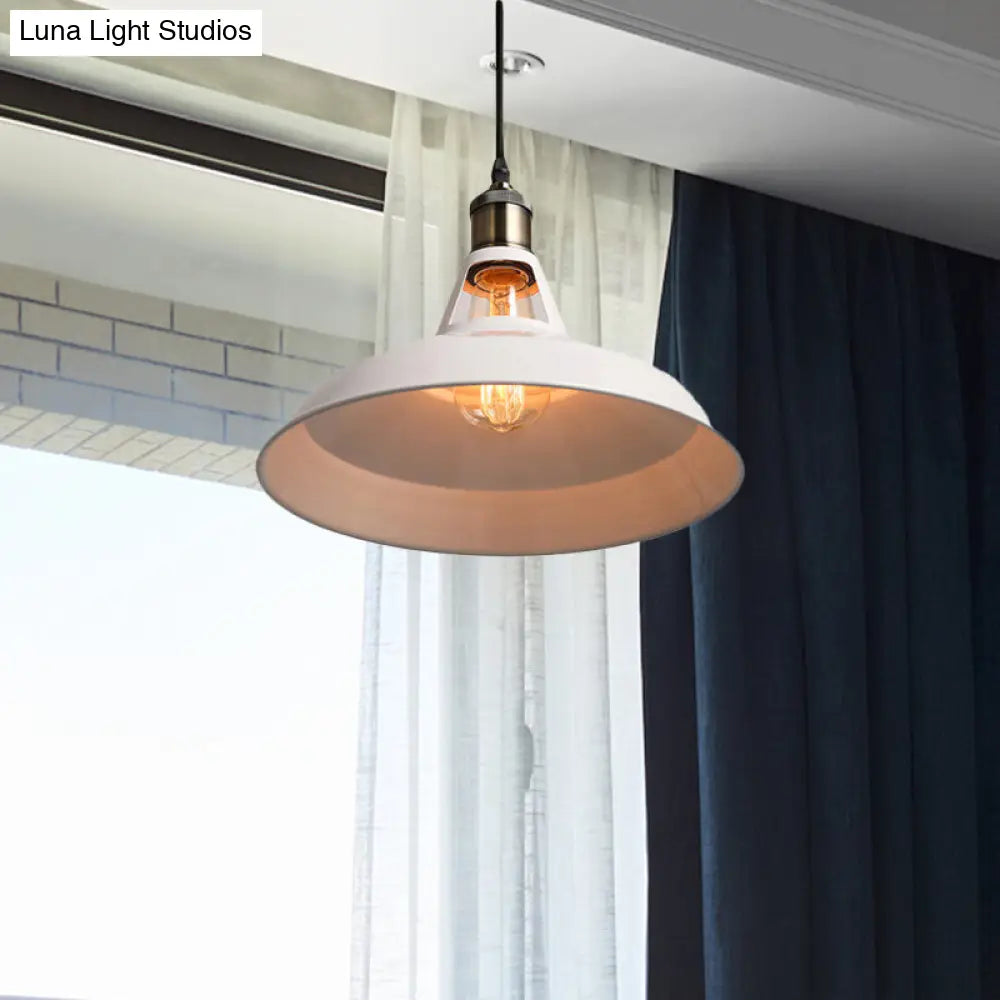 Modern Loft Style Barn Shade Pendant Ceiling Light 10.5’/12’/15’ W In Black/White For Dining