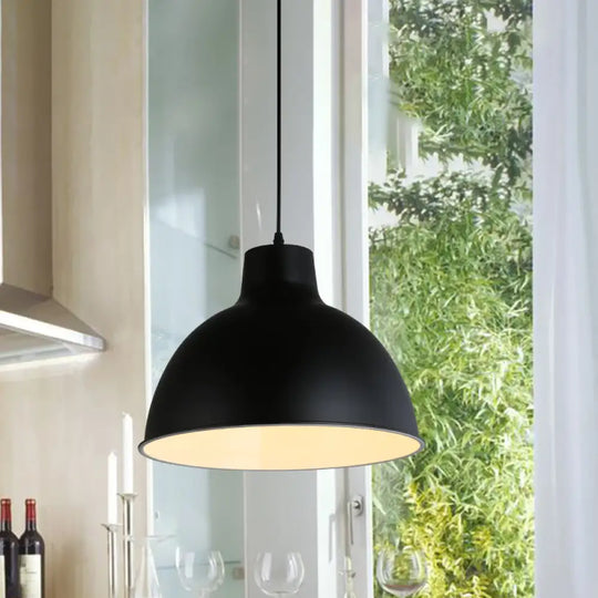 Modern Loft Style Dome Ceiling Light - 12’/14’ Dia Adjustable Cord Black/White Black / 12’