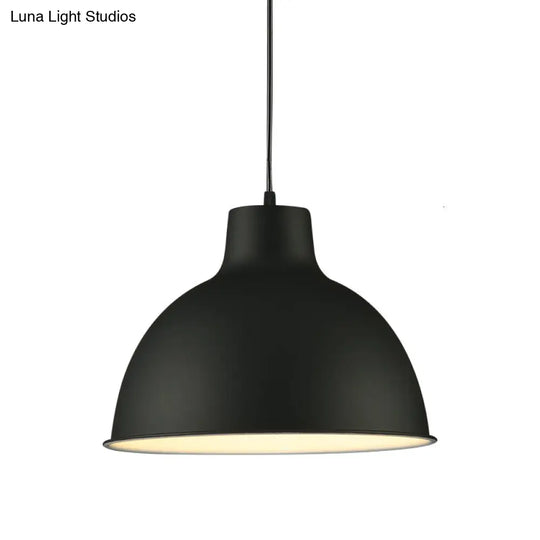 Loft Style Dome Ceiling Light - 12/14 Dia Metal Hanging Lamp Adjustable Cord Black/White