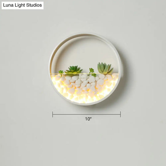 Modern Loop Wall Sconce With Led Light Metal Design Decorative Bedroom Lighting Faux Succulents And