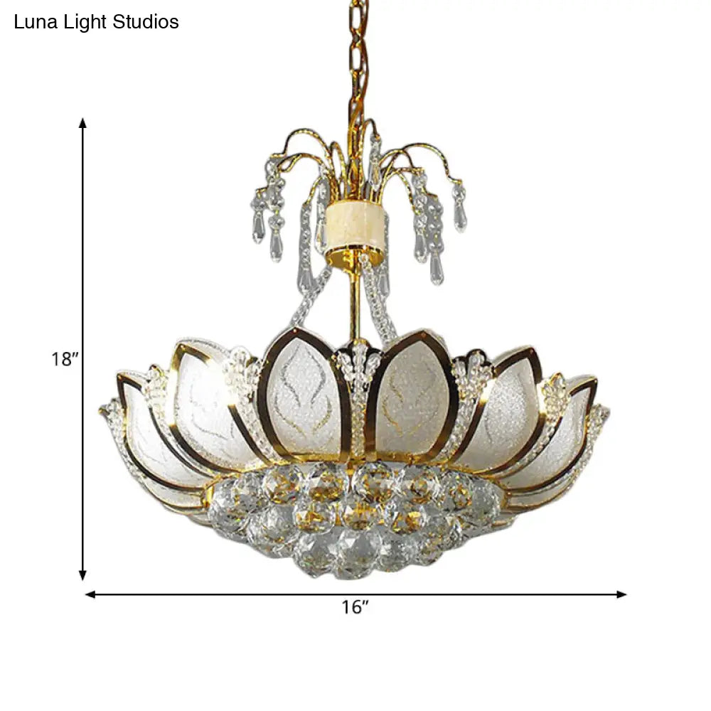 Modern Lotus Crystal Ceiling Light - 6-Light Gold Dining Room Hanging Fixture