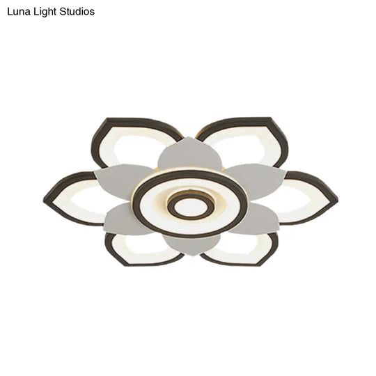 Modern Lotus Flush Ceiling Light With Led - 20.5’/24.5’ Acrylic Black/White Fixture In White/Warm