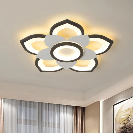 Modern Lotus Flush Ceiling Light With Led - 20.5’/24.5’ Acrylic Black/White Fixture In