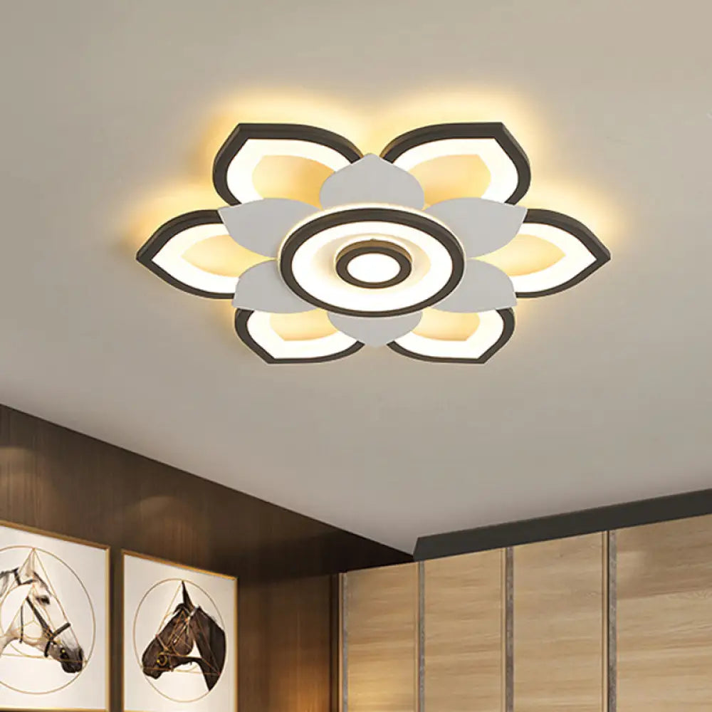 Modern Lotus Flush Ceiling Light With Led - 20.5’/24.5’ Acrylic Black/White Fixture In