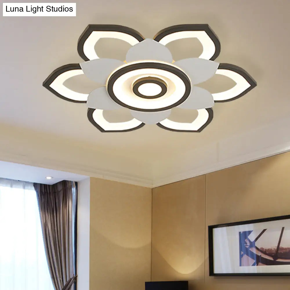 Modern Lotus Flush Ceiling Light With Led - 20.5/24.5 Acrylic Black/White Fixture In White/Warm