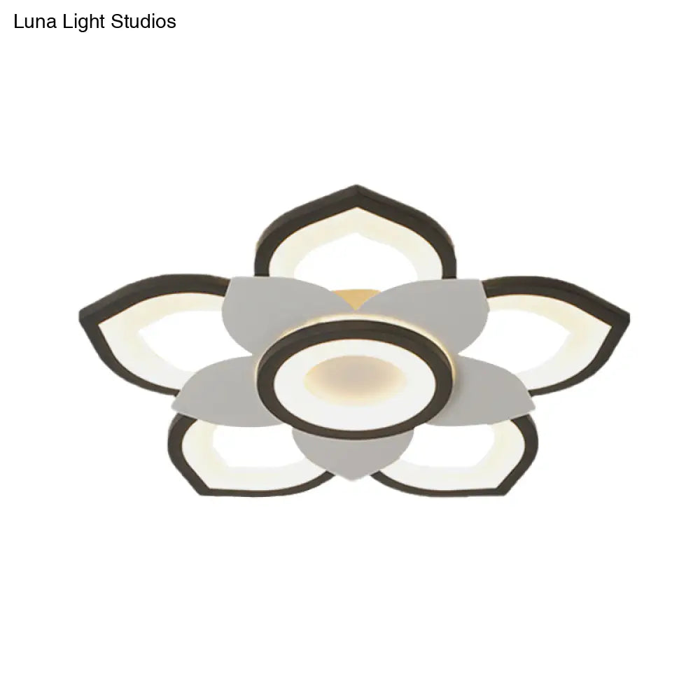 Modern Lotus Flush Ceiling Light With Led - 20.5/24.5 Acrylic Black/White Fixture In White/Warm