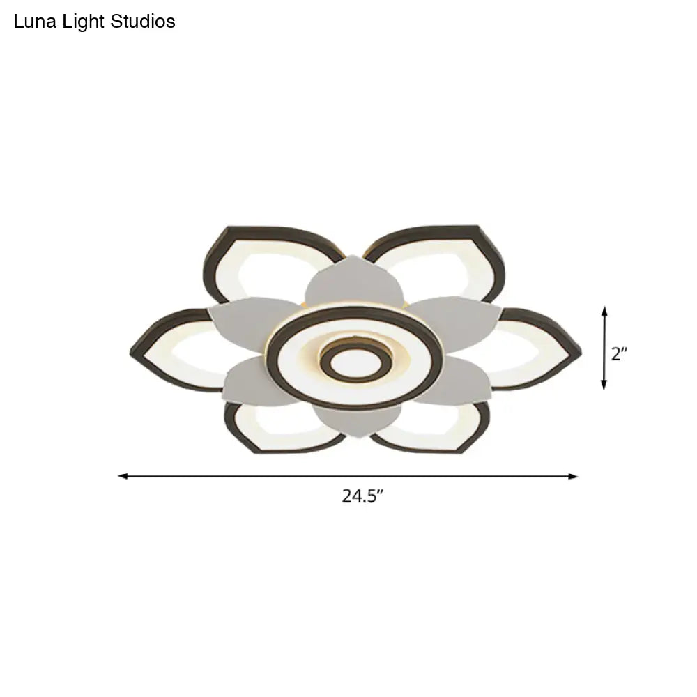Modern Lotus Flush Ceiling Light With Led - 20.5’/24.5’ Acrylic Black/White Fixture In White/Warm