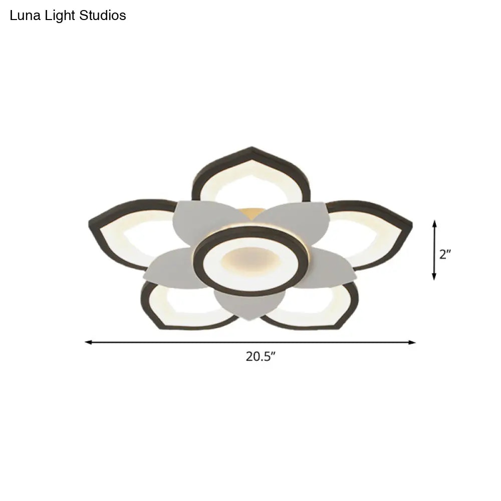 Modern Lotus Flush Ceiling Light With Led - 20.5/24.5 Acrylic Black/White Fixture In White/Warm