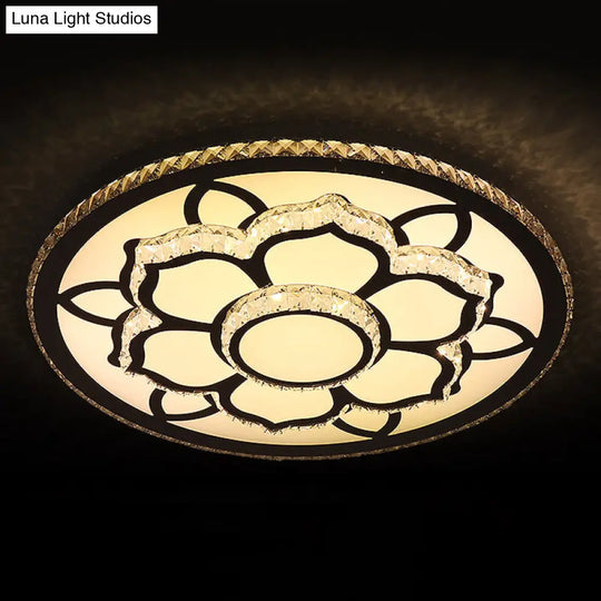 Modern Lotus Flush Mount Crystal Led Ceiling Light In Warm/White Stainless Steel