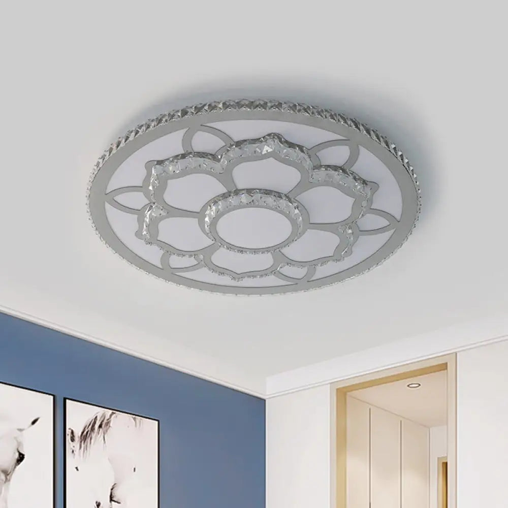 Modern Lotus Flush Mount Crystal Led Ceiling Light In Warm/White Stainless Steel Stainless - Steel