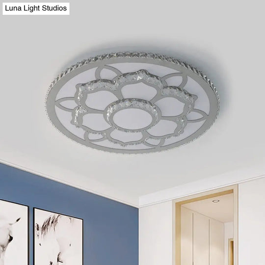 Modern Lotus Flush Mount Crystal Led Ceiling Light In Warm/White Stainless Steel Stainless-Steel /