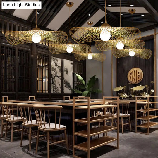 Modern Lotus Leaf Bamboo Ceiling Light - Restaurant Pendant Lighting