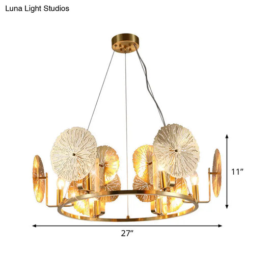 Lotus Leaf Chandelier: Post-Modern Metal Hanging Light - 6 Lights Brass Finish & Ring Design Ideal