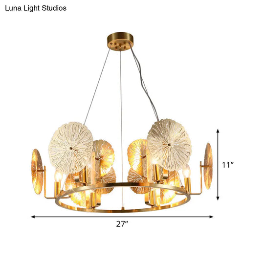 Modern Lotus Leaf Chandelier - Metal 6-Light Brass Hanging Light With Ring Design For Living Room