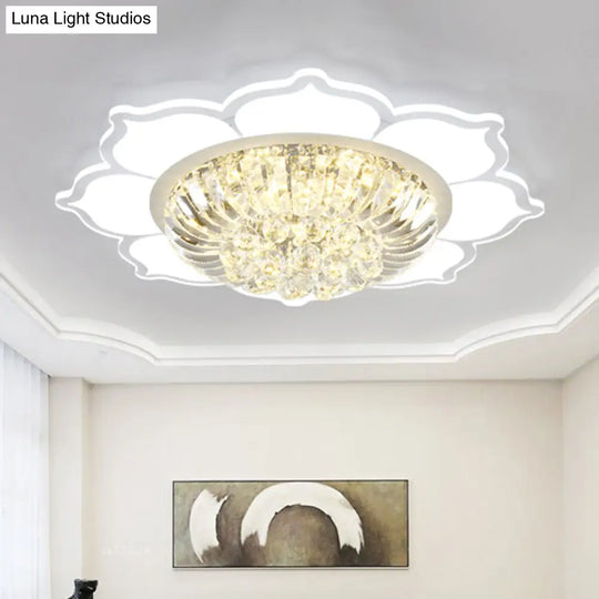 Modern Lotus Prismatic Crystal Led Ceiling Light Fixture In Warm/White - Flush Mount