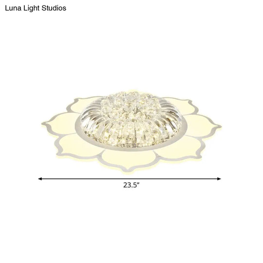 Modern Lotus Prismatic Crystal Led Ceiling Light Fixture In Warm/White - Flush Mount