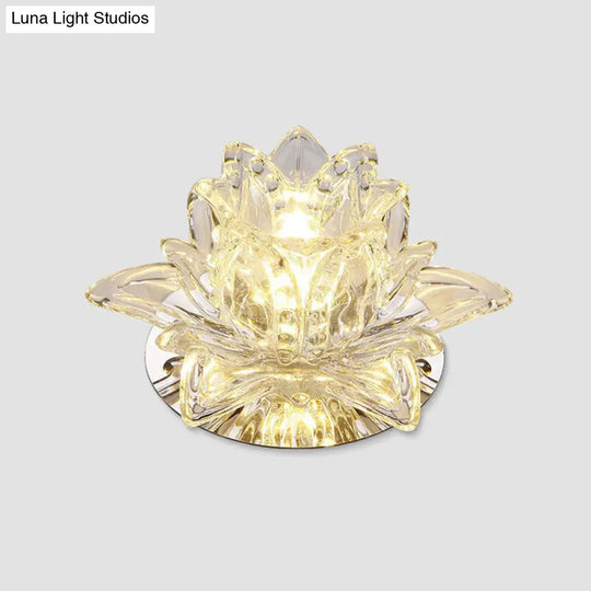 Modern Lotus-Shaped Entryway Led Crystal Flush Mount Ceiling Light In Clear