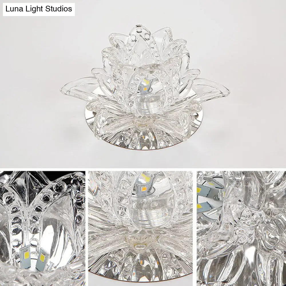 Modern Lotus-Shaped Entryway Led Crystal Flush Mount Ceiling Light In Clear