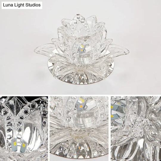 Modern Lotus-Shaped Entryway Led Crystal Flush Mount Ceiling Light In Clear