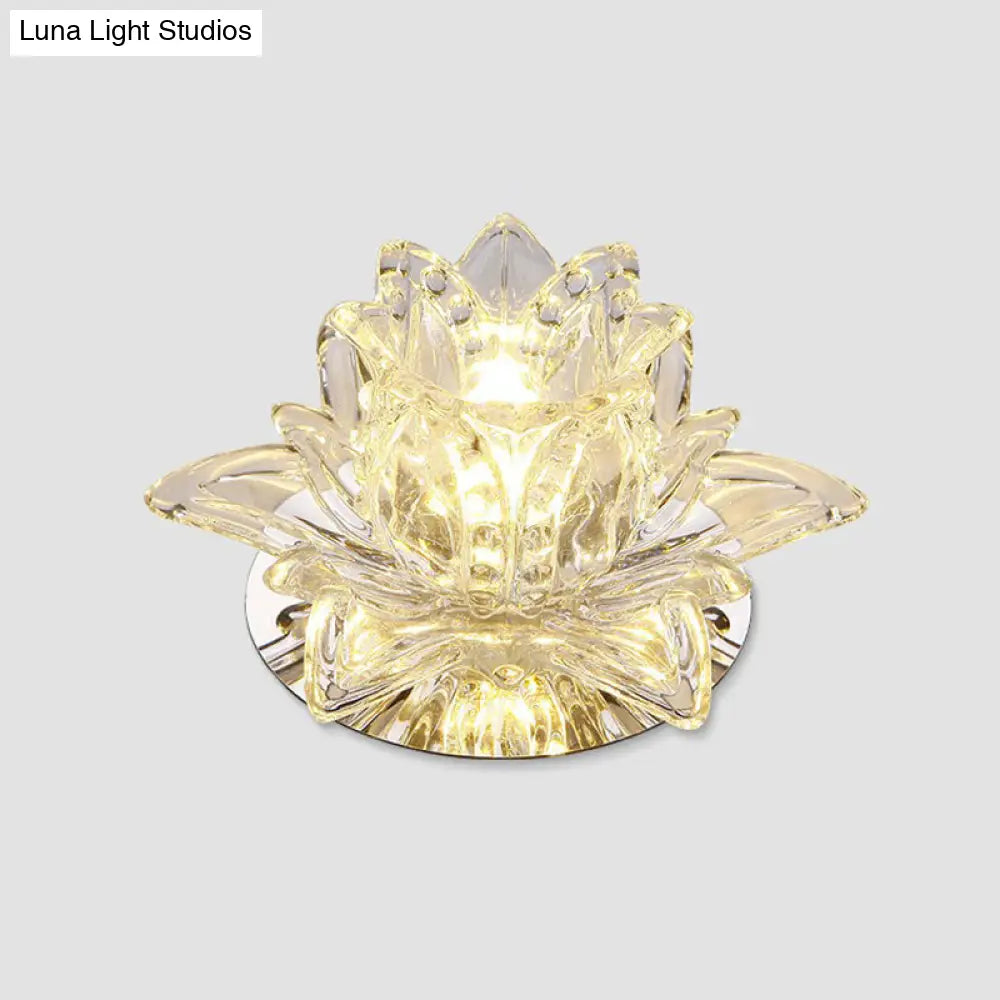 Modern Lotus - Shaped Entryway Led Crystal Flush Mount Ceiling Light In Clear