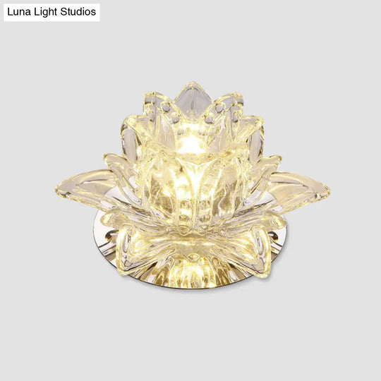 Modern Lotus - Shaped Entryway Led Crystal Flush Mount Ceiling Light In Clear