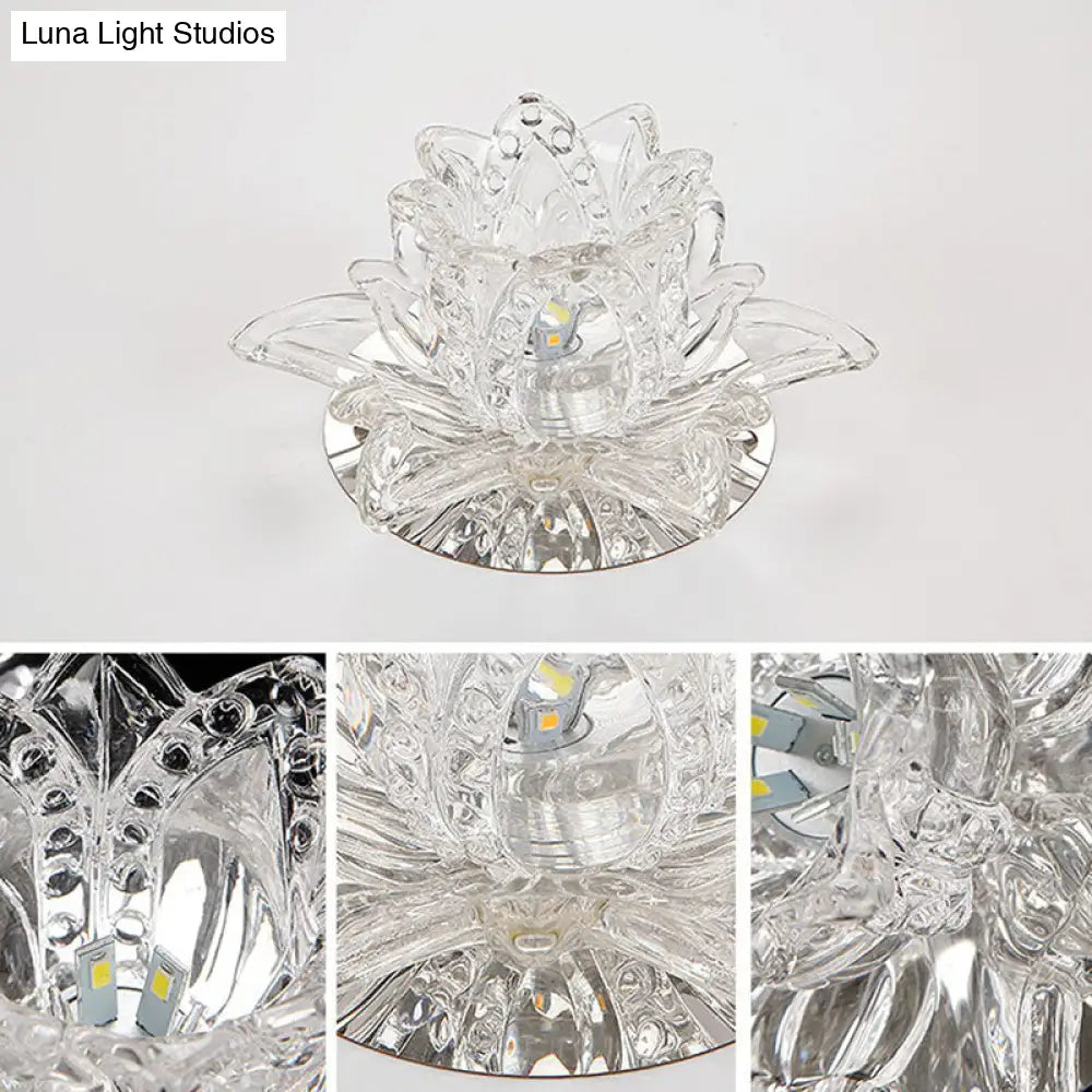 Modern Lotus - Shaped Entryway Led Crystal Flush Mount Ceiling Light In Clear