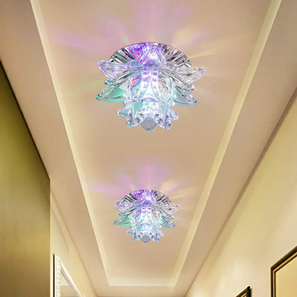 Modern Lotus - Shaped Entryway Led Crystal Flush Mount Ceiling Light In Clear / Multi Color