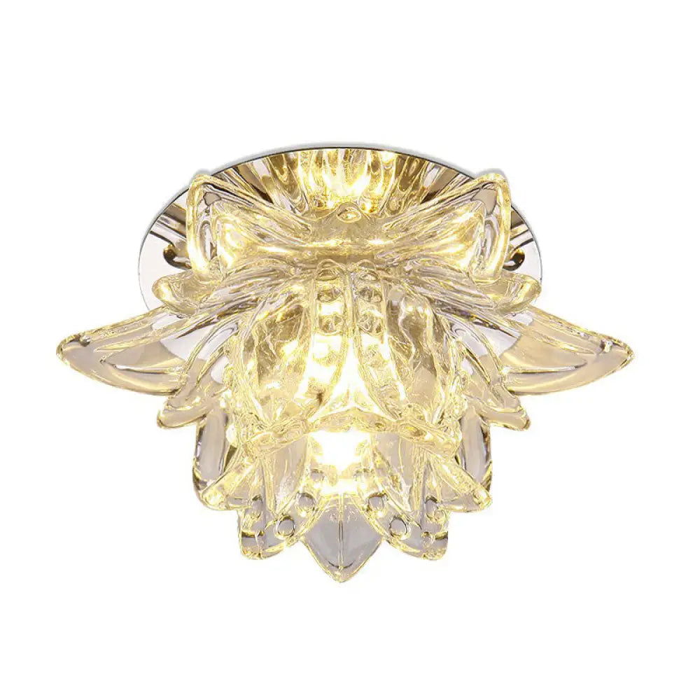 Modern Lotus - Shaped Entryway Led Crystal Flush Mount Ceiling Light In Clear / White