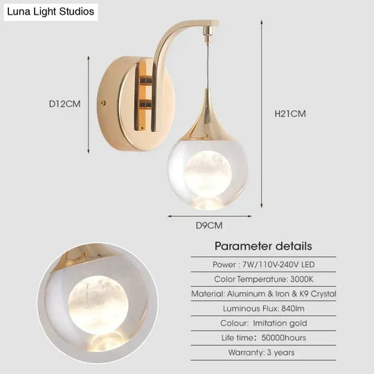 Modern Luxurious Crystal Led Wall Lamp Sconce For Bedroom Gold Moon / Russian Federation 7W|Warm