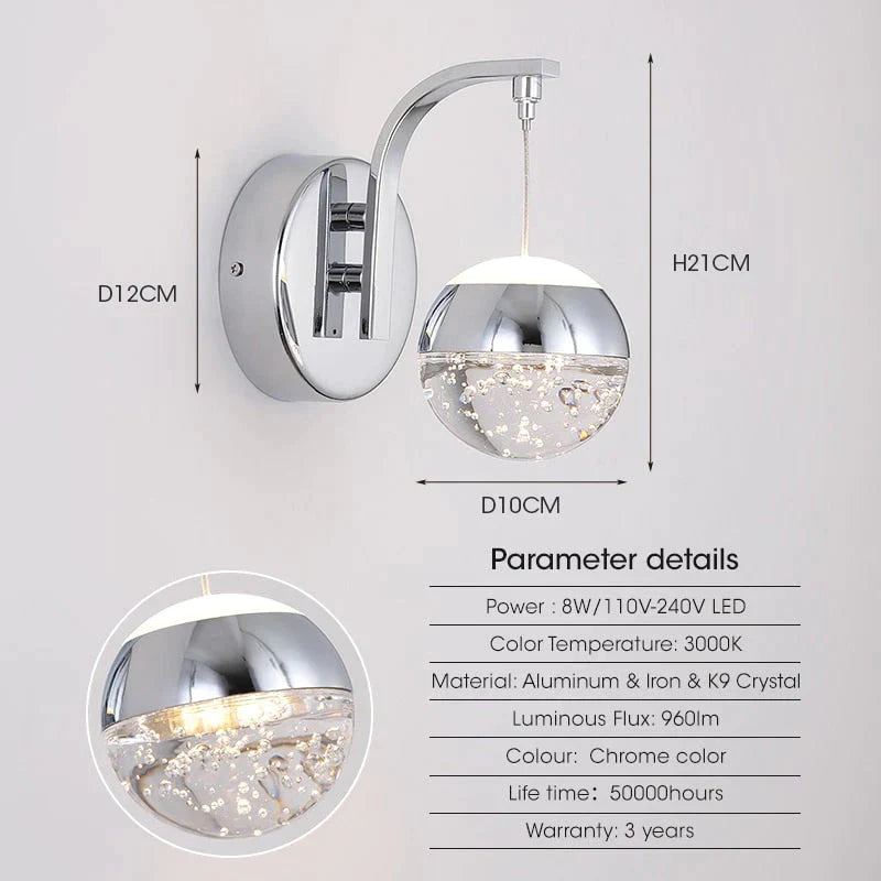 Modern Luxurious Crystal Led Wall Lamp Sconce for Bedroom