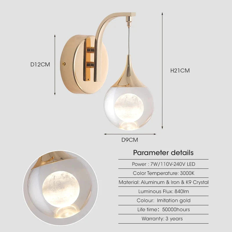 Modern Luxurious Crystal Led Wall Lamp Sconce for Bedroom