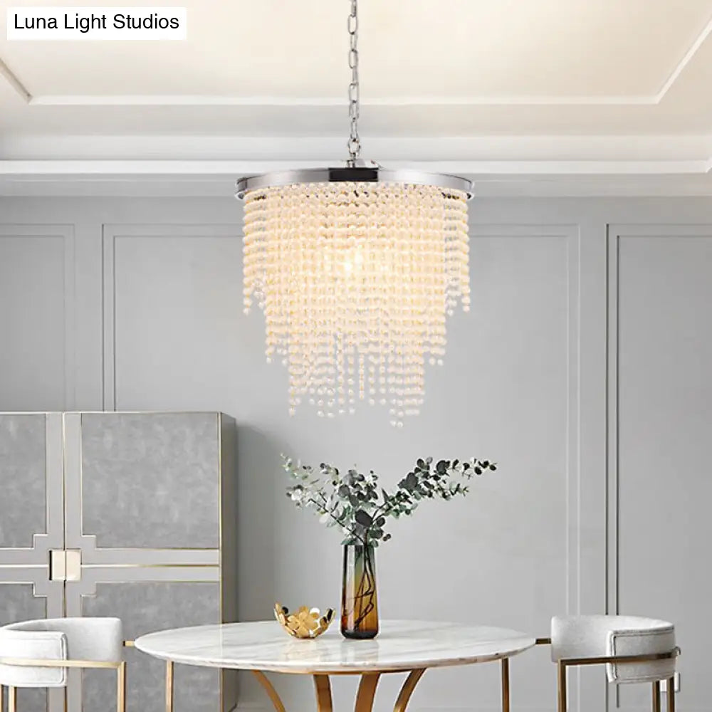 Modern Luxurious Crystal Round Pendant Lamp - 4-Light Cascading Design Ideal For Small Living Rooms