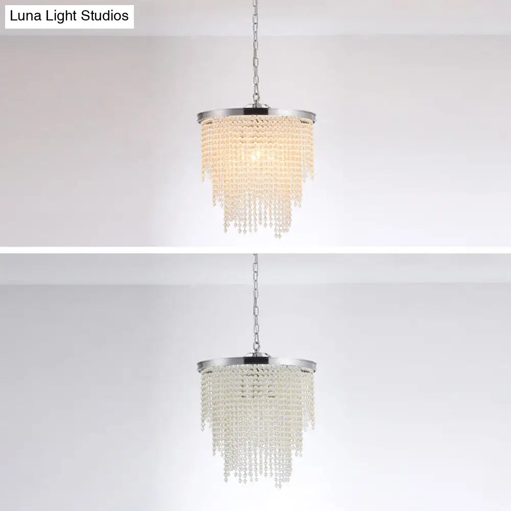 Modern Luxurious Crystal Round Pendant Lamp - 4-Light Cascading Design Ideal For Small Living Rooms