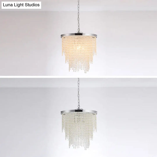 Modern Luxurious Crystal Round Pendant Lamp - 4-Light Cascading Design Ideal For Small Living Rooms